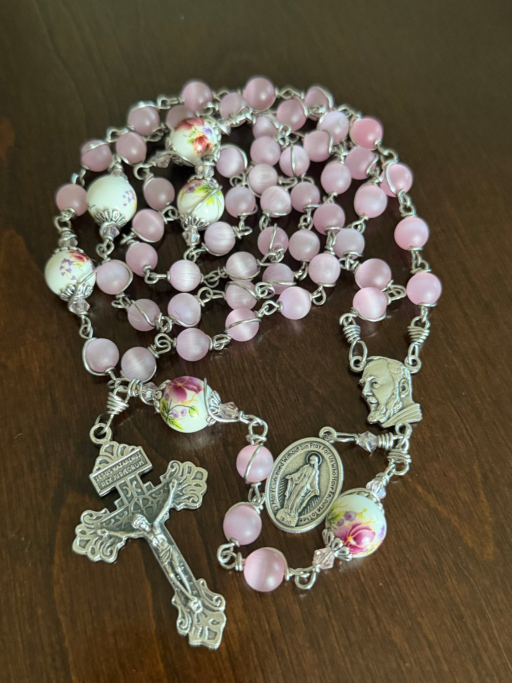 Unbreakable Pink Glass Beads Rosary | St. Padre Pio Rosary | Handmade by YMrosaries