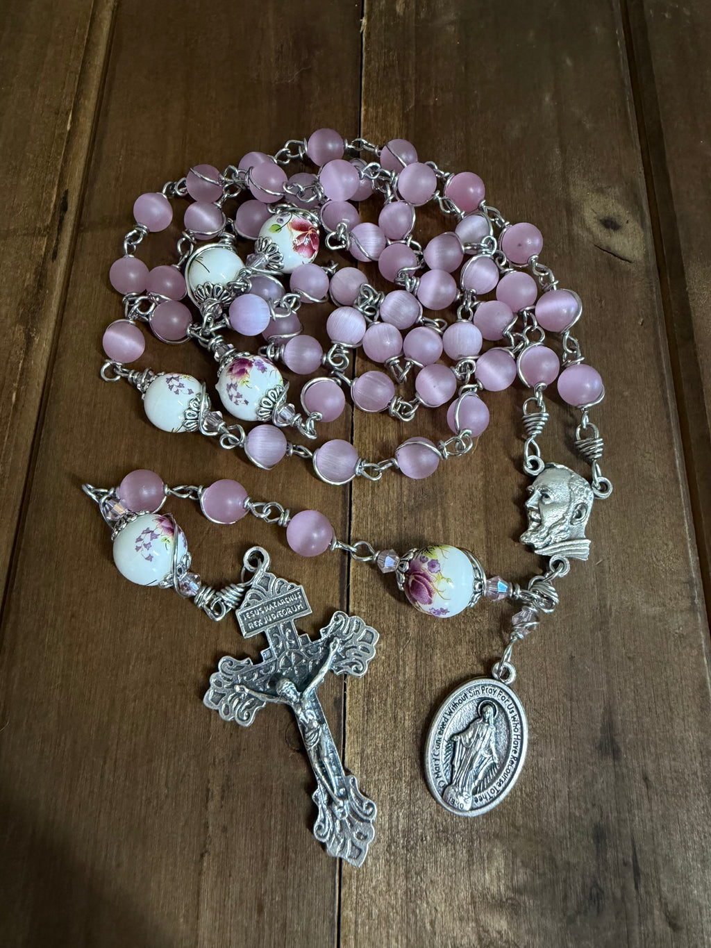 Unbreakable Pink Glass Beads Rosary | St. Padre Pio Rosary | Handmade by YMrosaries