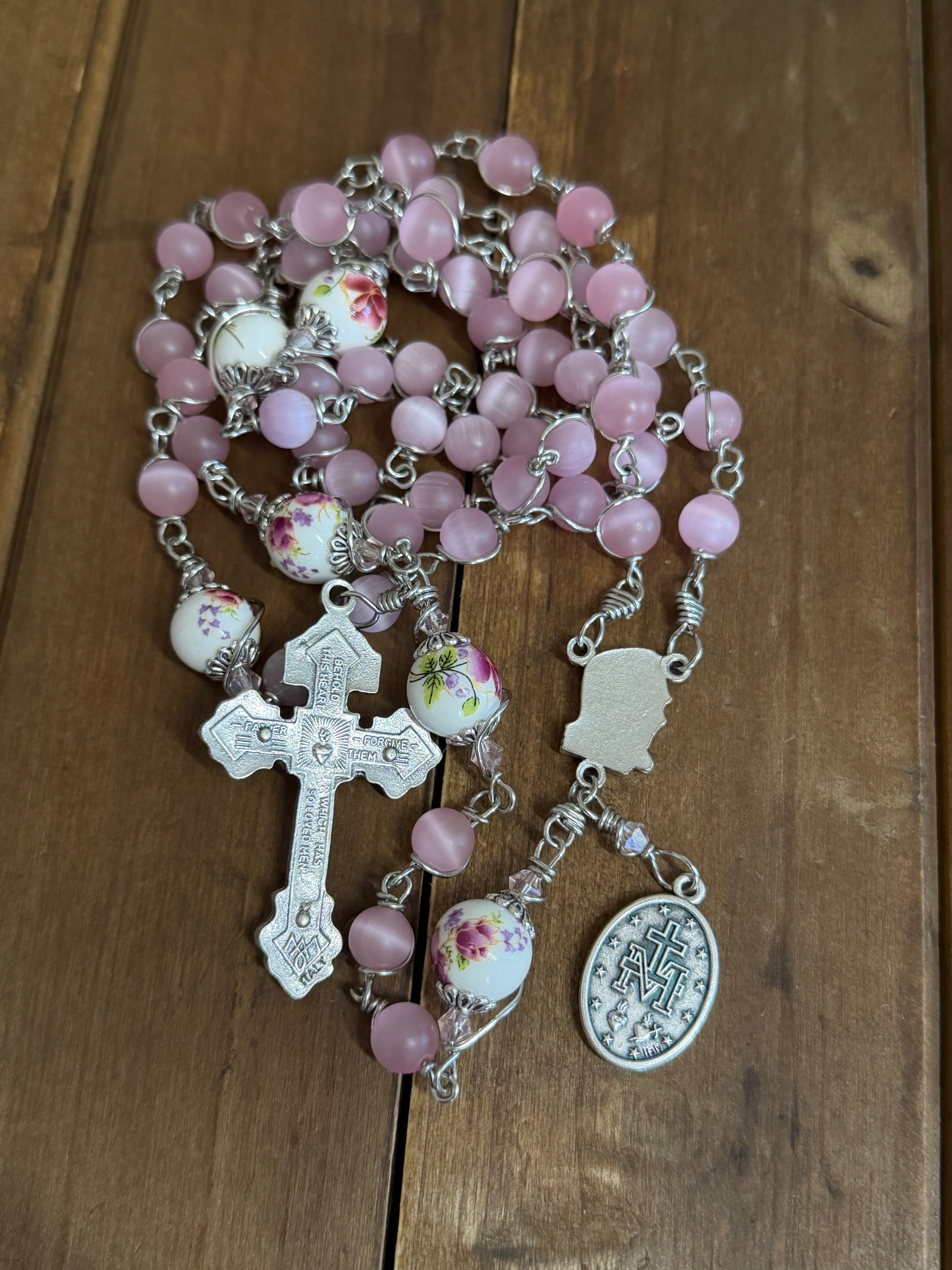 Unbreakable Pink Glass Beads Rosary | St. Padre Pio Rosary | Handmade by YMrosaries